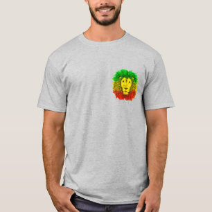 Camiseta Desenho da cabeça de leão Rasta vermelho amarelo v