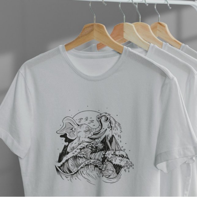 Camiseta Desenho Da Mão Do Elefante E Da Onda (Criador carregado)