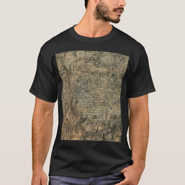 Camiseta desenho da noite estrelado de Van Gogh (Frente)