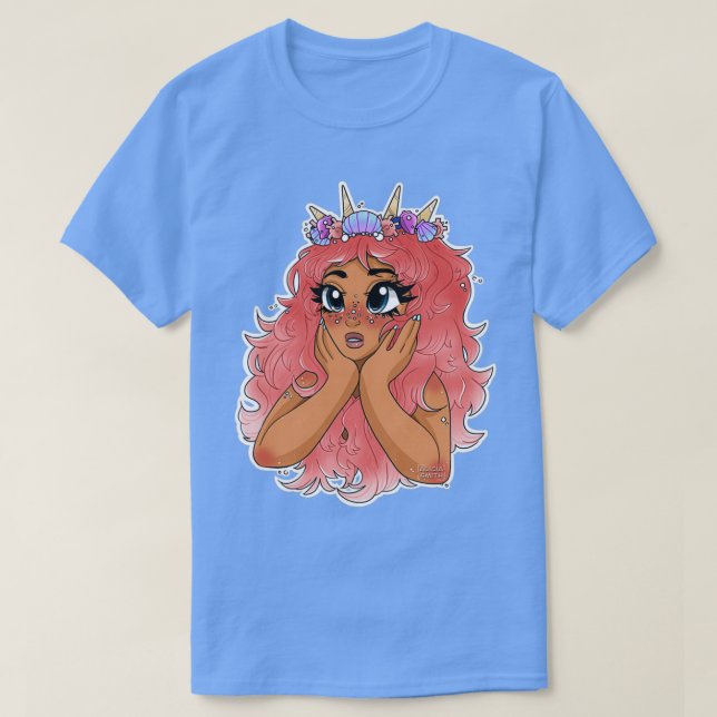 Camiseta Desenho da Sereia de Coral Rosa (Frente do Design)