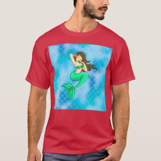 Camiseta Desenho da Sereia em Escalas Azuis