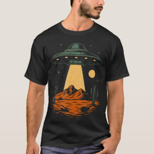 Camiseta Desenho de Abdução no Deserto de Ovni Vintage Retr