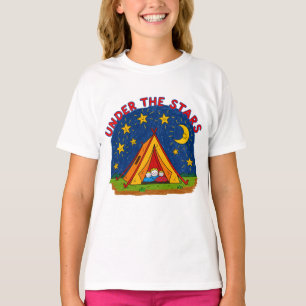 Camiseta Desenho de Acampamento Infantil Sob as Estrelas