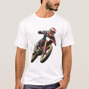 Camiseta Desenho de Ação de Moto de Motocross Dinâmico