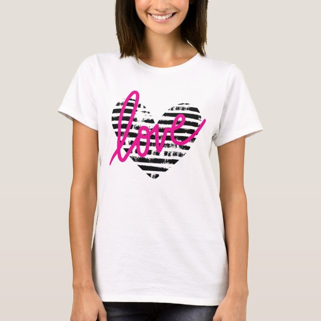 Camiseta Desenho de Amor com Coração Listrado (Frente)
