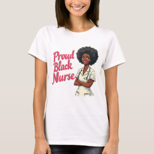 Camiseta Desenho de Apreciação de Enfermeira Preta Orgulhos