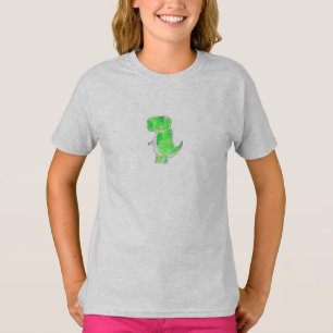 Camiseta Desenho de Aquarela do Dinossauro Verde