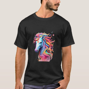 Camiseta Desenho de Arte Abstrata de Cavalo Arco-Íris Capri