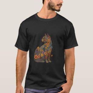 Camiseta Desenho de Arte Botânica de Gato Floral Colorido