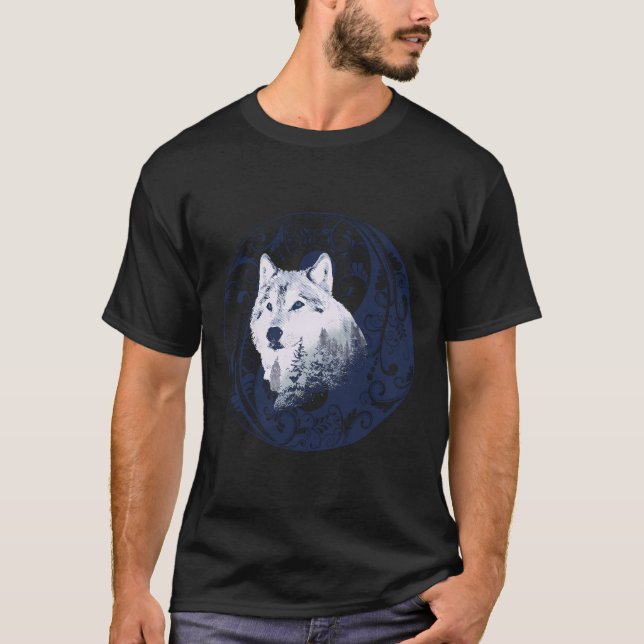 Camiseta Desenho de Arte Natural da Floresta Azul Yin Yang  (Frente)