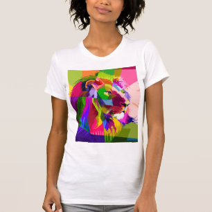 Camiseta Desenho de Arte Pop Prismática Colorida de Leão