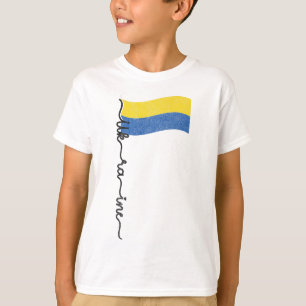 Camiseta Desenho de Assinatura da Bandeira da Ucrânia