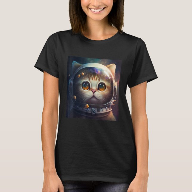Camiseta Desenho de Astronauta de Gato Cósmico de Kitten (Frente)