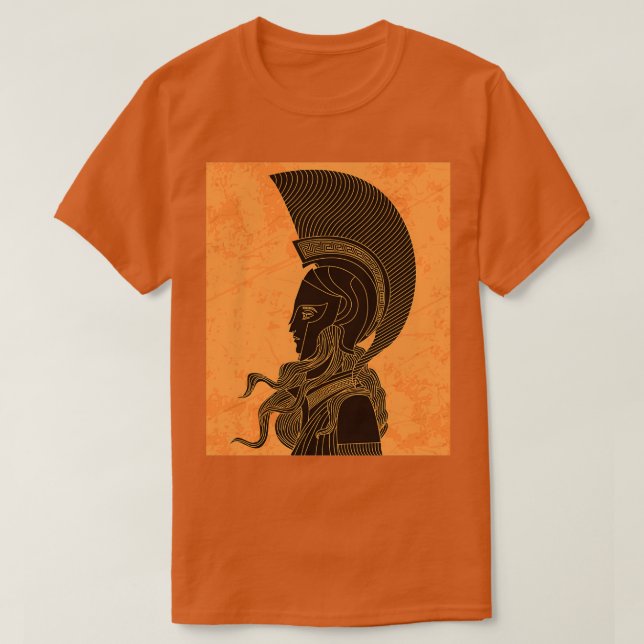 Camiseta desenho de atena em laranja-escuro e em anfora neg (Frente do Design)