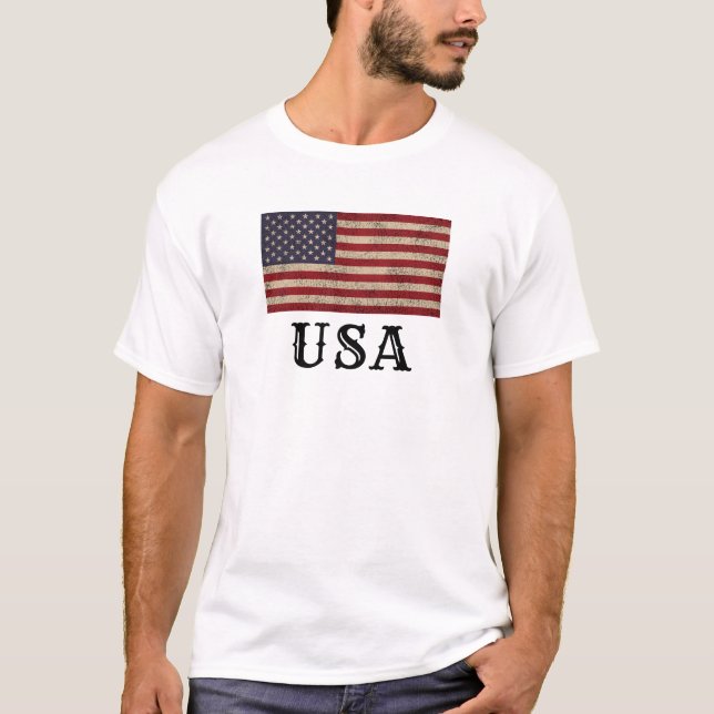 Camiseta Desenho de Bandeira Patriótica Americana (Frente)