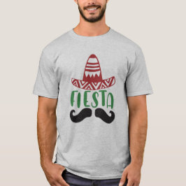 Camiseta Desenho de Bigode-Sombrero da Festa Mexicana