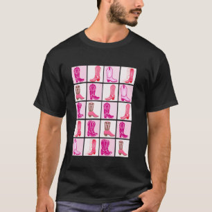 Camiseta Desenho de Botas Cowgirl Xadrez Coquette Empilhada