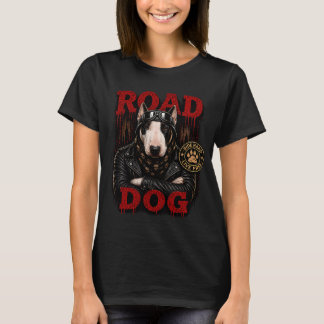 Camiseta Desenho de Bull Terrier Motociclista – Road Dog