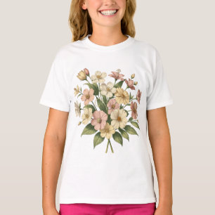 Camiseta Desenho de Buquê de Monograma Floral Elegante