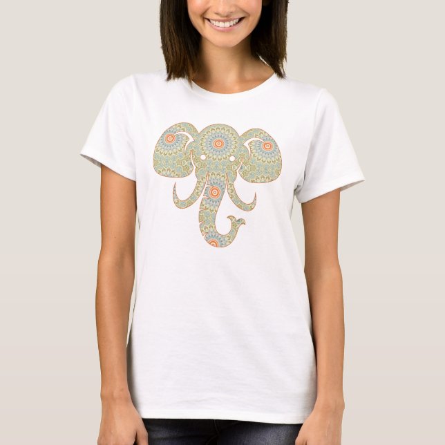 Camiseta Desenho de Cabeça de Elefante Mandala (Frente)