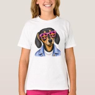Camiseta Desenho de cachorro Dachshund legal no pôr do sol