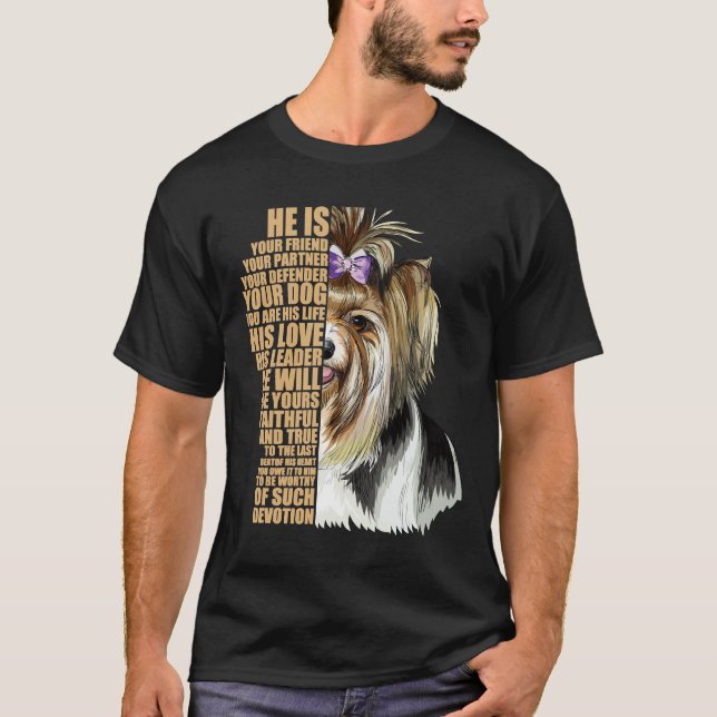 Camiseta Desenho De Cachorro De Portador De Biewer Inspirac (Frente)