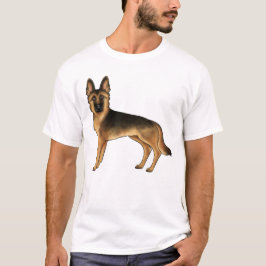 Camiseta Desenho de cachorro fofo Pastor Alemão preto e bro