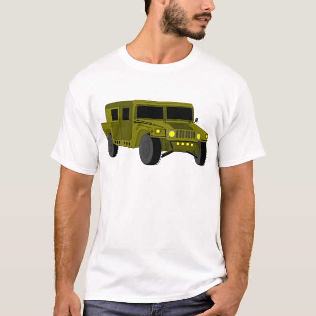 Camiseta Desenho de Cartoon de Caminhão do Exército (Frente)