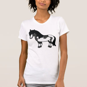 Camiseta Desenho de Cartoon de Pinto Negro Shetland