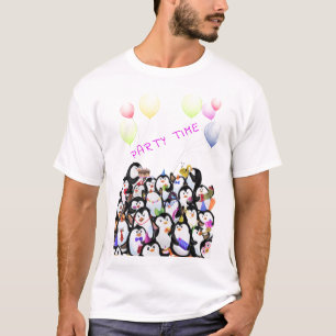 Camiseta Desenho de Cartoon do Partido dos Pinguins Feliz -