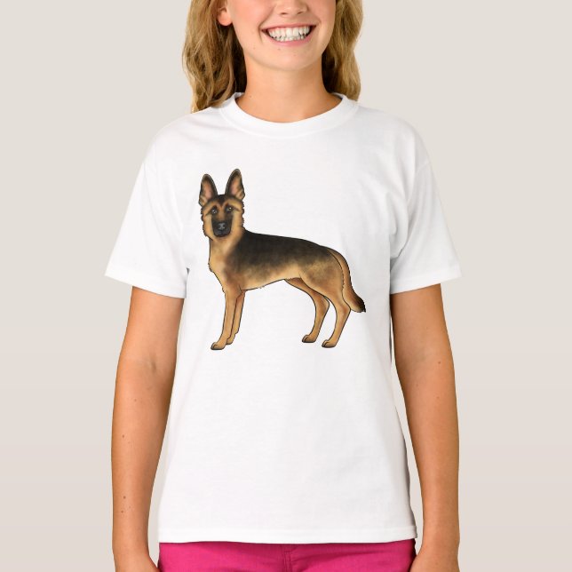 Camiseta Desenho De Cartoons De German shepherd Preto E Tan (Frente)
