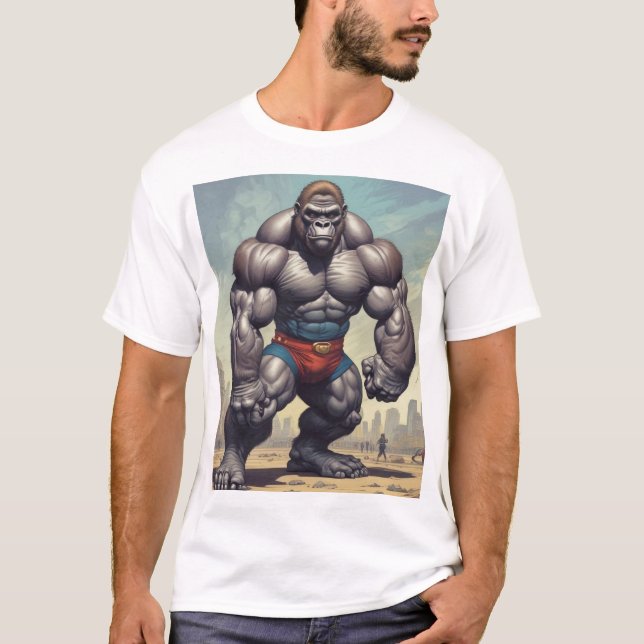 Camiseta Desenho de Cartoons de Pop de Gorilla Bodybuilder (Frente)