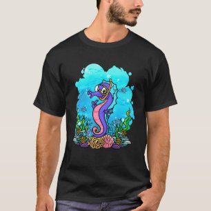 Camiseta Desenho de Cavalo-Marinho Fofo para Mergulhador