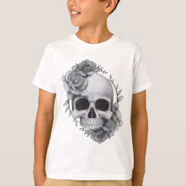 Camiseta Desenho de Caveira e Rosas