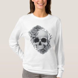 Camiseta Desenho de Caveira e Rosas