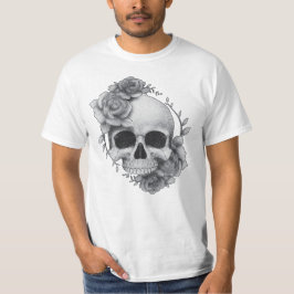 Camiseta Desenho de Caveira e Rosas
