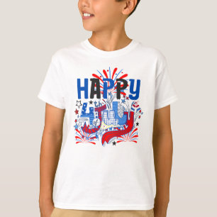 Camiseta Desenho de Celebração Patriótica Feliz 4 de Julho