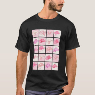 Camiseta Desenho de Chapéus de Cowgirl em Xadrez Coquette E