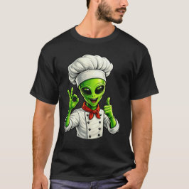 Camiseta Desenho de Chef Alien Divertido Culinária Espacial