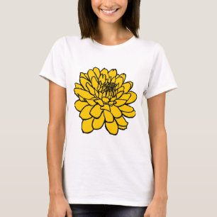 Camiseta Desenho de Chrysanthemum - Preto e Âmbar
