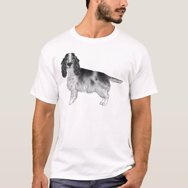Camiseta Desenho de Cocker Spaniel Inglês em Preto e Branco (Frente)