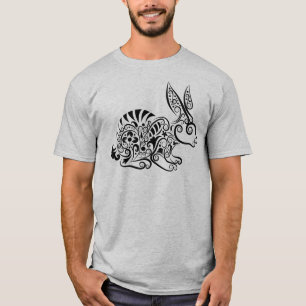 Camiseta Desenho de Coelho Mandala Ornamentado Intrincado