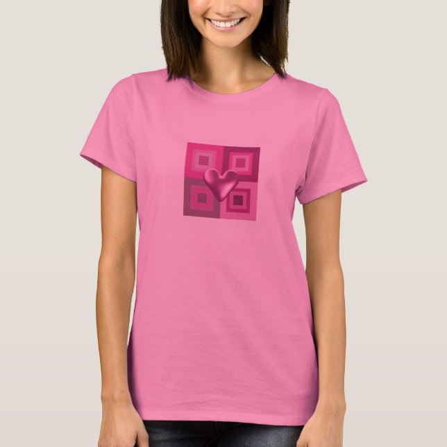 Camiseta Desenho de Coração Rosa Inflado (Frente)