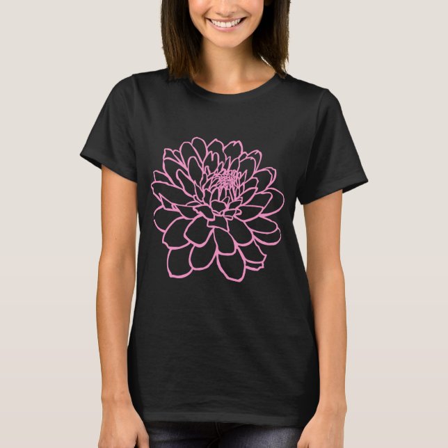 Camiseta Desenho de Crisântemo - Rosa (Frente)