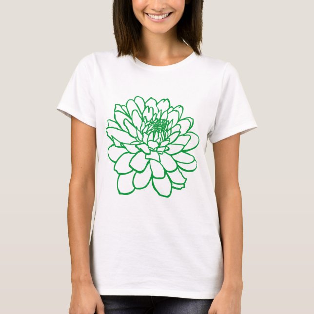 Camiseta Desenho de Crisântemo - Verde Grama (Frente)