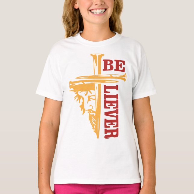 Camiseta Desenho de Cruz de Jesus com Prego – Cristão Poder (Frente)