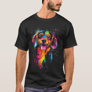 Camiseta Desenho de Dachshund de Cabelo Longo Com Um Cachor