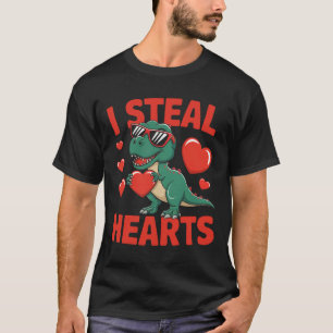 Camiseta Desenho de Dinossauro de São Valentim Engraçado Co