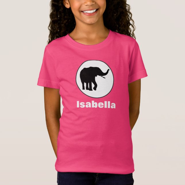 Camiseta Desenho de Elefante Preto em Círculo Branco (Frente)