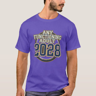 Camiseta Desenho de Eleição 2028 - QUALQUER ADULTO FUNCIONA